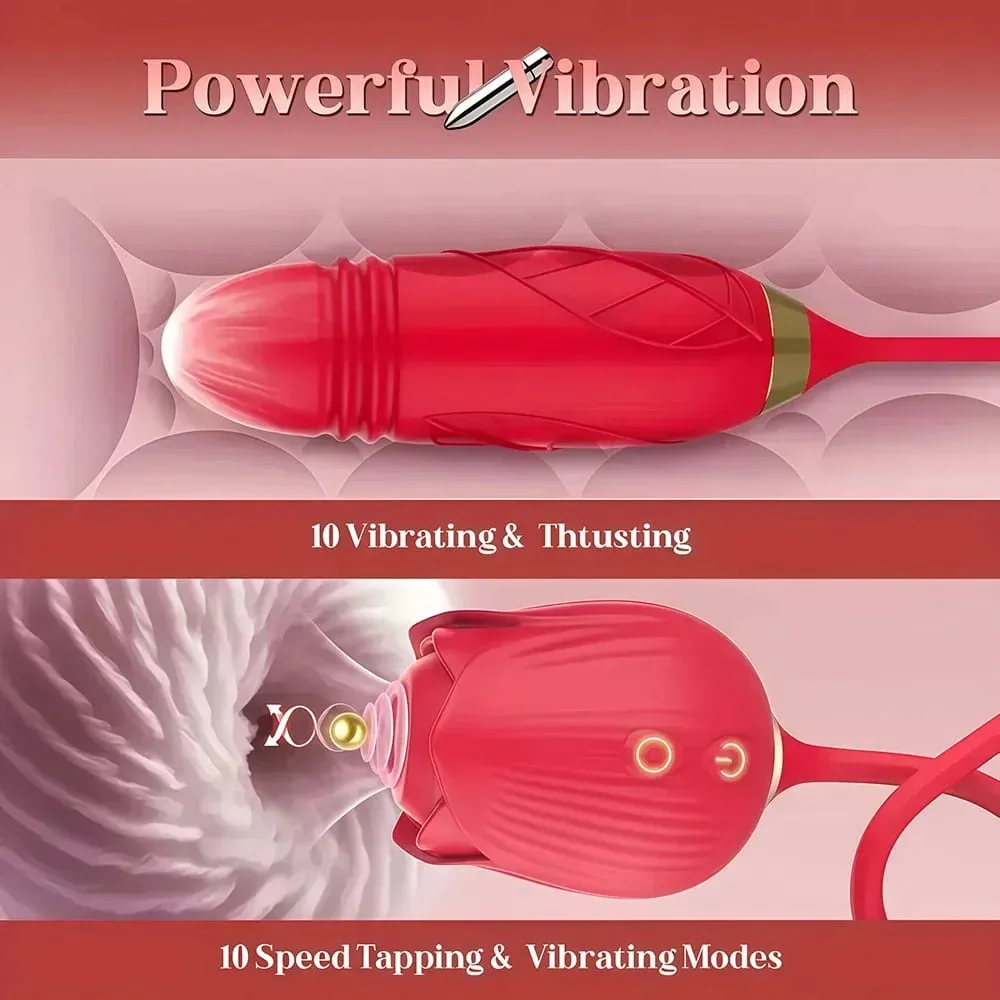 Telescopic Thrusting Sucker Vibrator for Women Rose Sucking Clit Stimulator Dildo Licking Vagin Anal Massager Sex Toys Couples