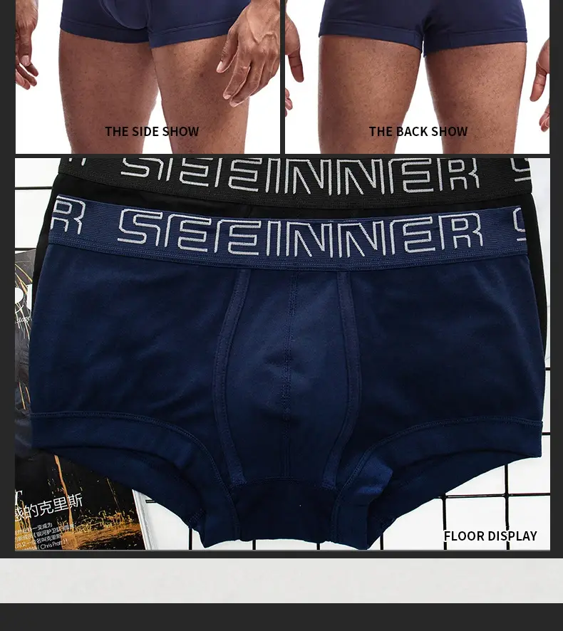 Seeinner Mens Boxer Shorts Cotton U Convex Pouch Pakaian Dalam Lembut Selesa Seluar Dalam Cueca Masculina M-XXL Hitam Putih Kelabu
