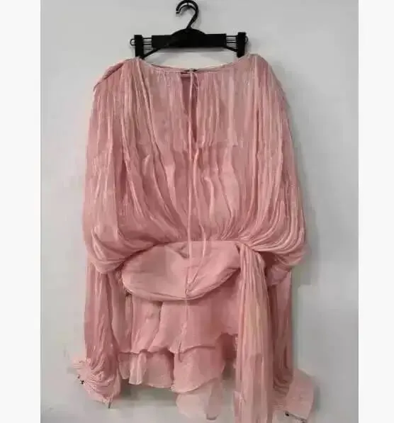 2026 Nieuwe Zomer Mode Vrouwen Kleding Ronde Hals Lantaarn Mouwen Satijnen Korte Jurk Met Shorts Onder Twee Delige Set — image 14