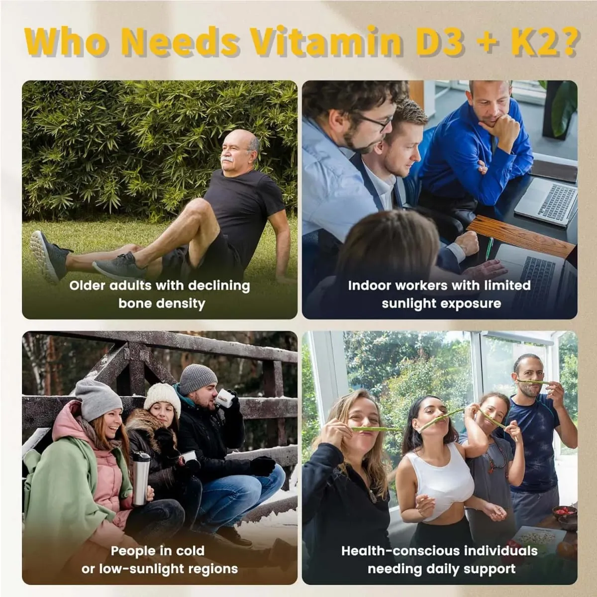Vitamin D3 K2 MK‑7 Supplement Nutrient Support for Bone Wellness Teeth Heart Health & Immune Function 120 Capsules