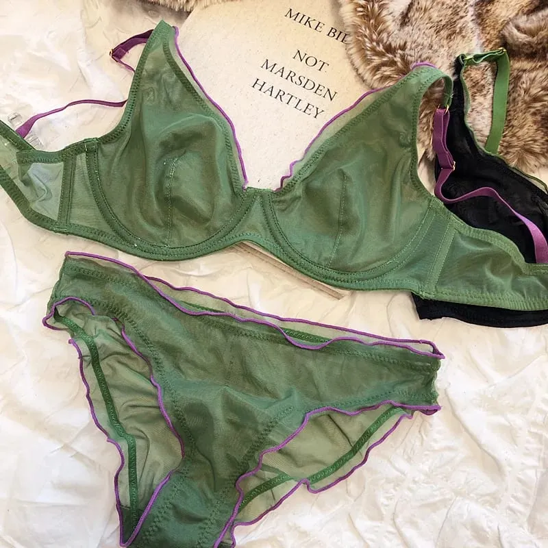 Sophisticated French Minimiser Bra Underwire Support Triangle Cups Non Padded Mesh Lingerie Set For Large Bust MOYISU Panty Set — image 9