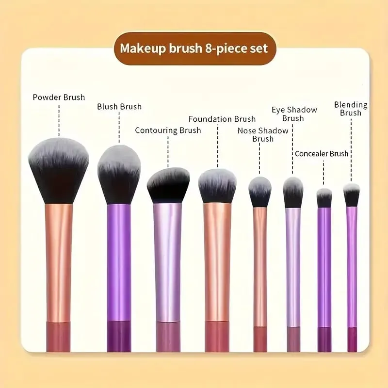 8pcs Pro Easy to Clean Makeup Brush Set - Soft Premium Synthetic Hair Cruelty-Free Foundation Blush Eyeshadow — image 3