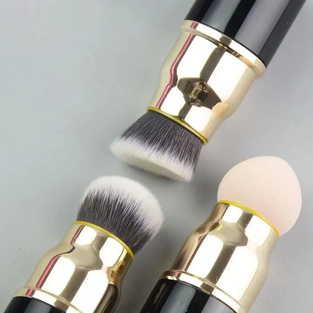 3-in-1 Mini Makeup Brush Set Detachable Portable with Dust Cover for Foundation Powder Blush and Sponge Head Make Up Tools