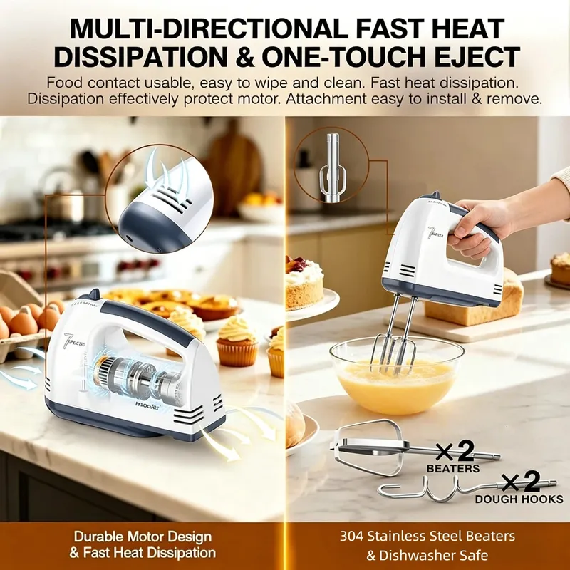 The handheld mixer has 7 speed settings to meet various needs from mixing dry ingredients to whipping cream. — image 4
