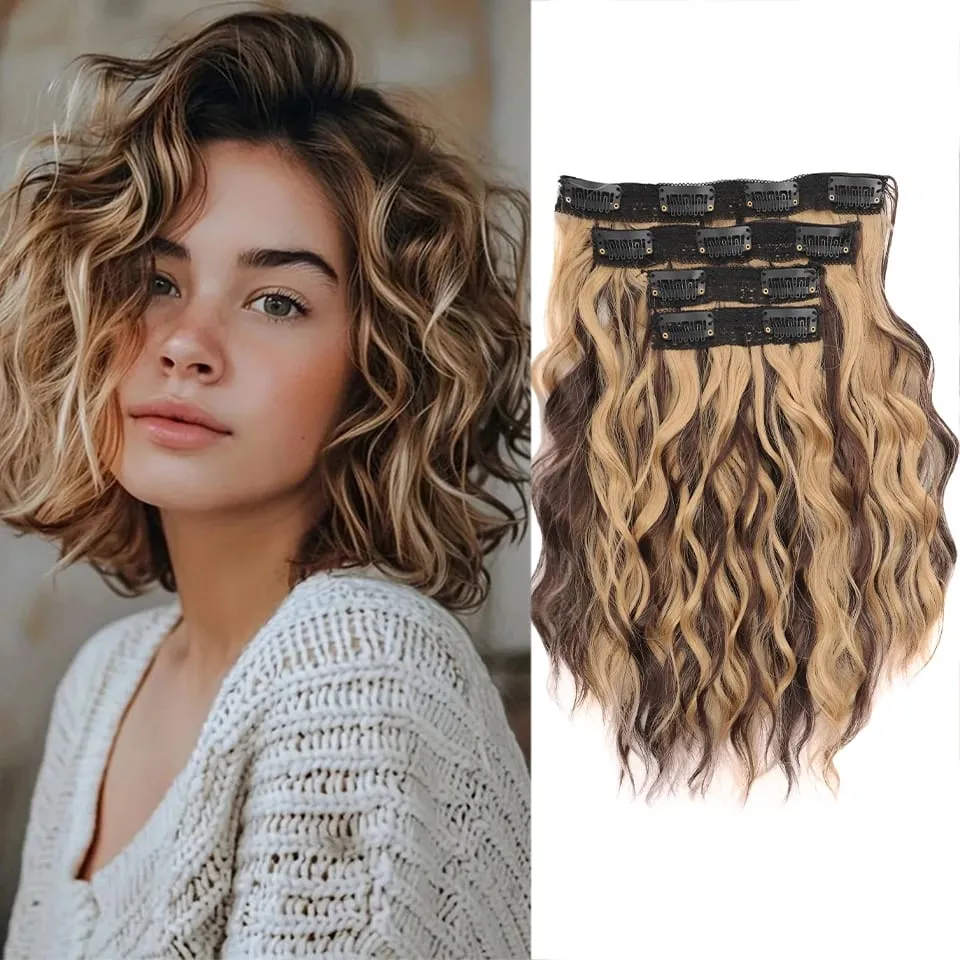 12 inch Four Piece Water Ripple Short Roll Clip Hair Extensions Suitable For Women's Daily Gatherings Gestivals And Celebrations
