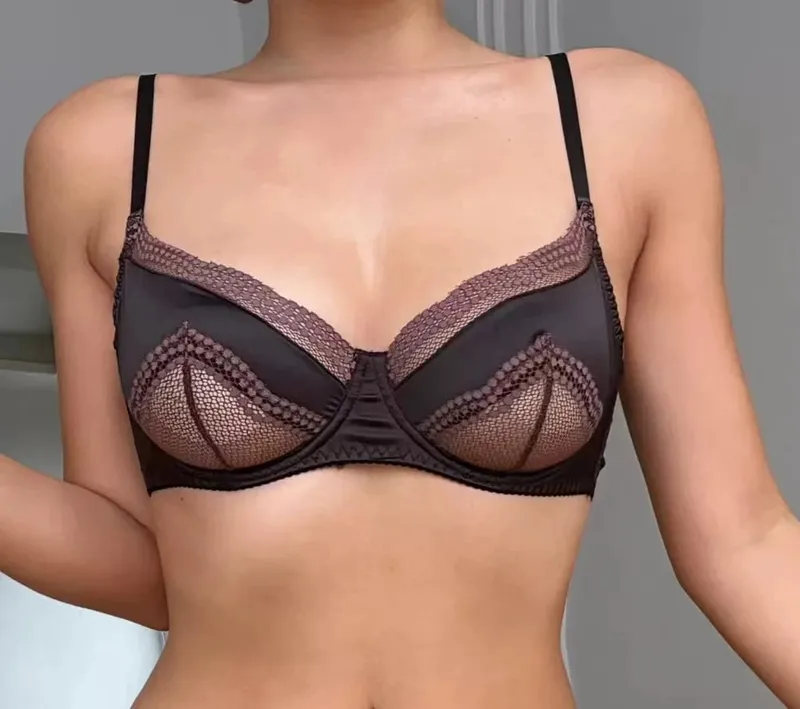 New Trendy Female Satin Lace Soft Underwire Bra Set Unpadded Ultra Thin Slimming Anti-sagging Comfort Daily Wear Underwear Set — image 12