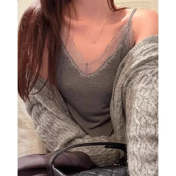 Pure Cotton Lace V-Neck Strap Vest Women's Spring Summer New plus Size Slim Fit Outerwear Inner Match Sleeveless Top — image 12