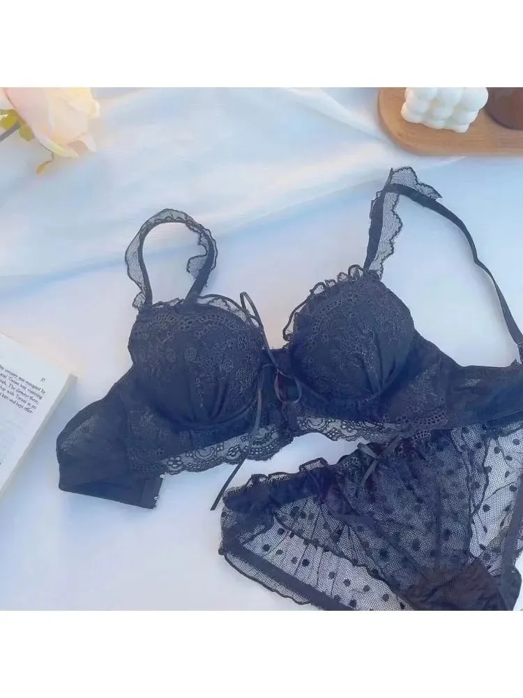 Japanese Style Lace Bralette Set Sexy Cute Underwear with Steel Ring for Small Breasts Push Up Bra & Panty Set Hot Sale Now! — image 5