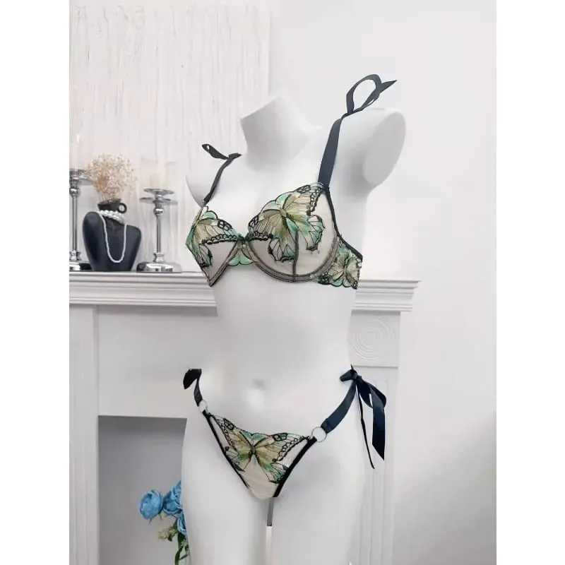 Reggente Pizzo Francese Farfalla Rete Trasparente Spalline Elastiche Senza Spugna Set Intimo S-XL Nuovo Morbido — image 6