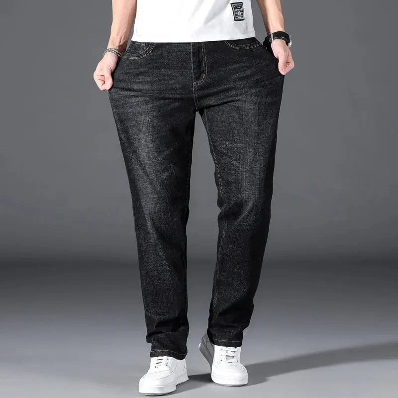 Grande taille 42 44 46 48 50 classique hommes jean ample droit noir bleu jean Stretch affaires pantalon décontracté homme marque pantalon — image 3