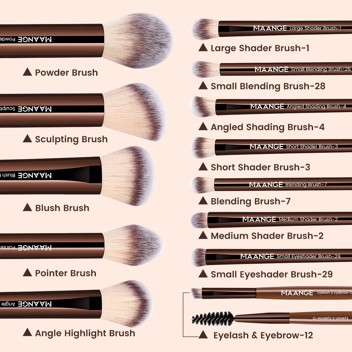13pcs Classic Makeup Brushes with Storage Bag Soft Foundation Powder Eyeshadow Kabuki Blending Makeup Tools Coffee Brown