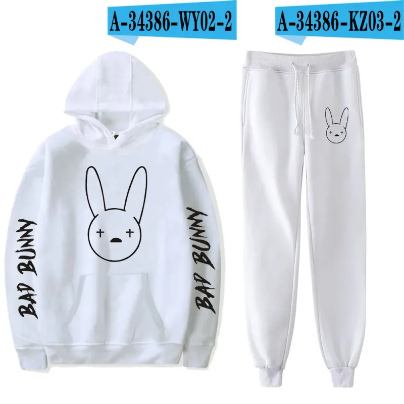 Harajuku Comfortable Funny bad bunny Print Sweatshirt Sweatpants Suit Men/Women Hoodies+ Trousers Suit Cute 2 Piece Set Clothes — image 57