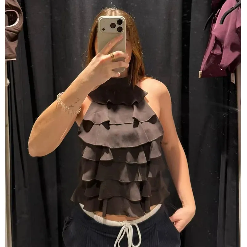 Ruffle Halter Top Women off Shoulder Backless Tops for Women Summer Sleeveless Tops Woman Sexy Camisole Crop Top Female — image 6