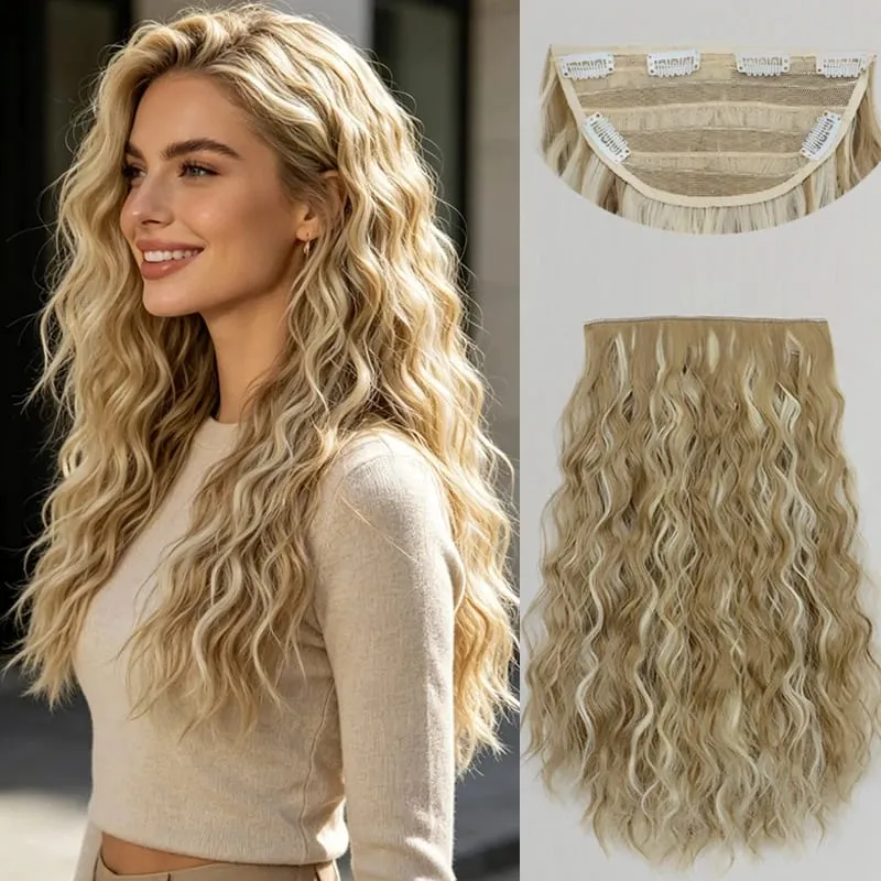 18Inch Synthetic Long Curly Wave Hair Extensions 6 Clip Heat Resistant Silky Hairpiece For Women Daily Party Use