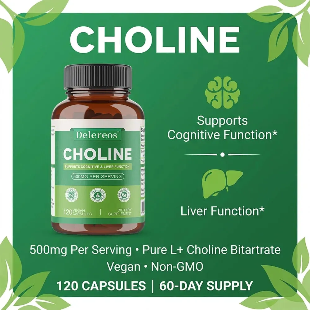 Choline 500mg - High Potency Choline Supplements Supports Cognitive Performance & Liver Function Vegan Capsules Non-GMO — image 5