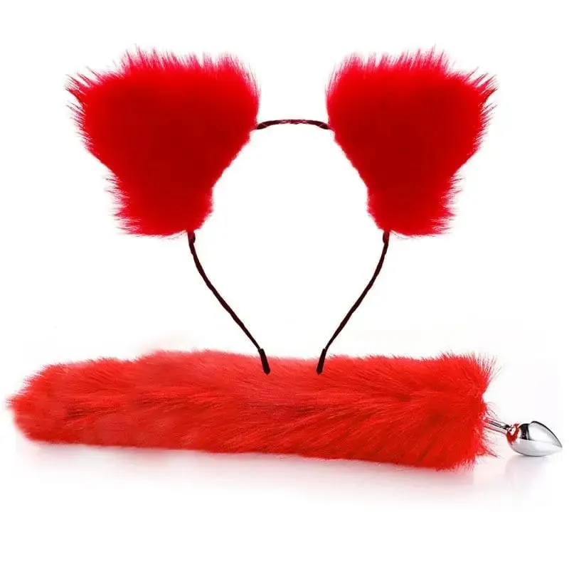 40cm Fox Tail Anal Plug Plush Cat Ears Headbands Set Butt Plug Tail Erotic Cosplay Sex Toys Women Anal Masturbation