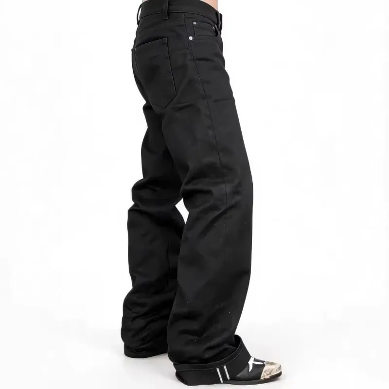 Mens Jeans Harajuku American Retro Black Flared Denim Pants Loose Straight Wide Leg Streetwear Summer Casual Vintage Unisex New — image 3