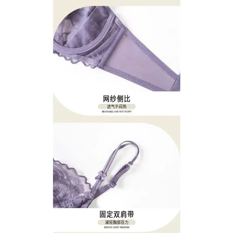 Everyday Lace Lingerie Ultra-thin Breathable Upper Support Anti-sag No Sponge Transparent Bra Set ladies Basic Underwear S-XL — image 4