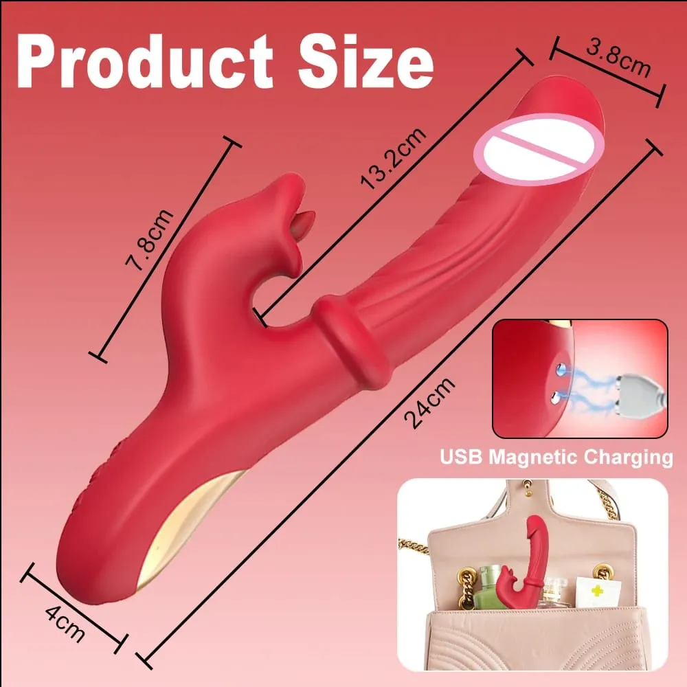 Rabbit Vibrator Thrusting Dildo G Spot Clitoral Stimulator 7 Thrust 10 Vibration with Licking Mode Adult Sex Toy for Women