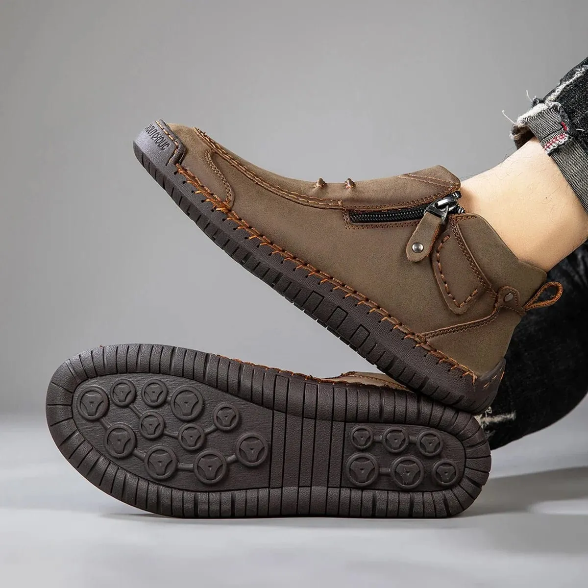 New Autumn Handmade Leather Men Boots Outdoor Design Sneakers Man Breathable Casual Leather Shoes Men Ankle Boots Fall Plus Size — image 5