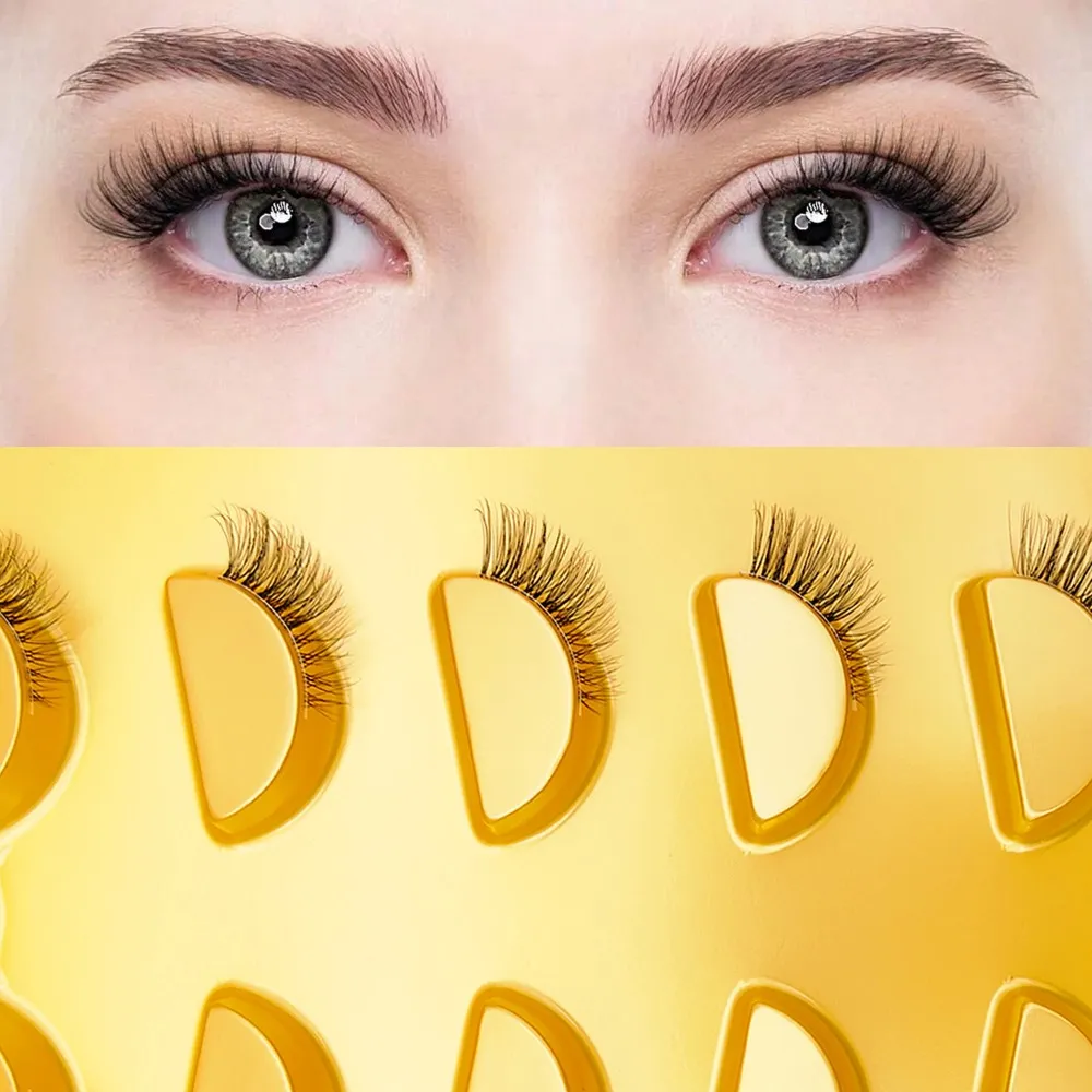 Demi-faux cils naturels œil de chat, 5 paires, bande transparente, doux, en Faux vison, moelleux, courts, Extension de cils de maquillage réutilisable — image 3