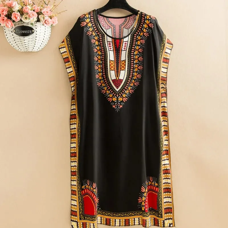 Summer cotton and silk dress medium and long bat sleeve loose large size beach dress mother dress belly and thin skirt women — image 3