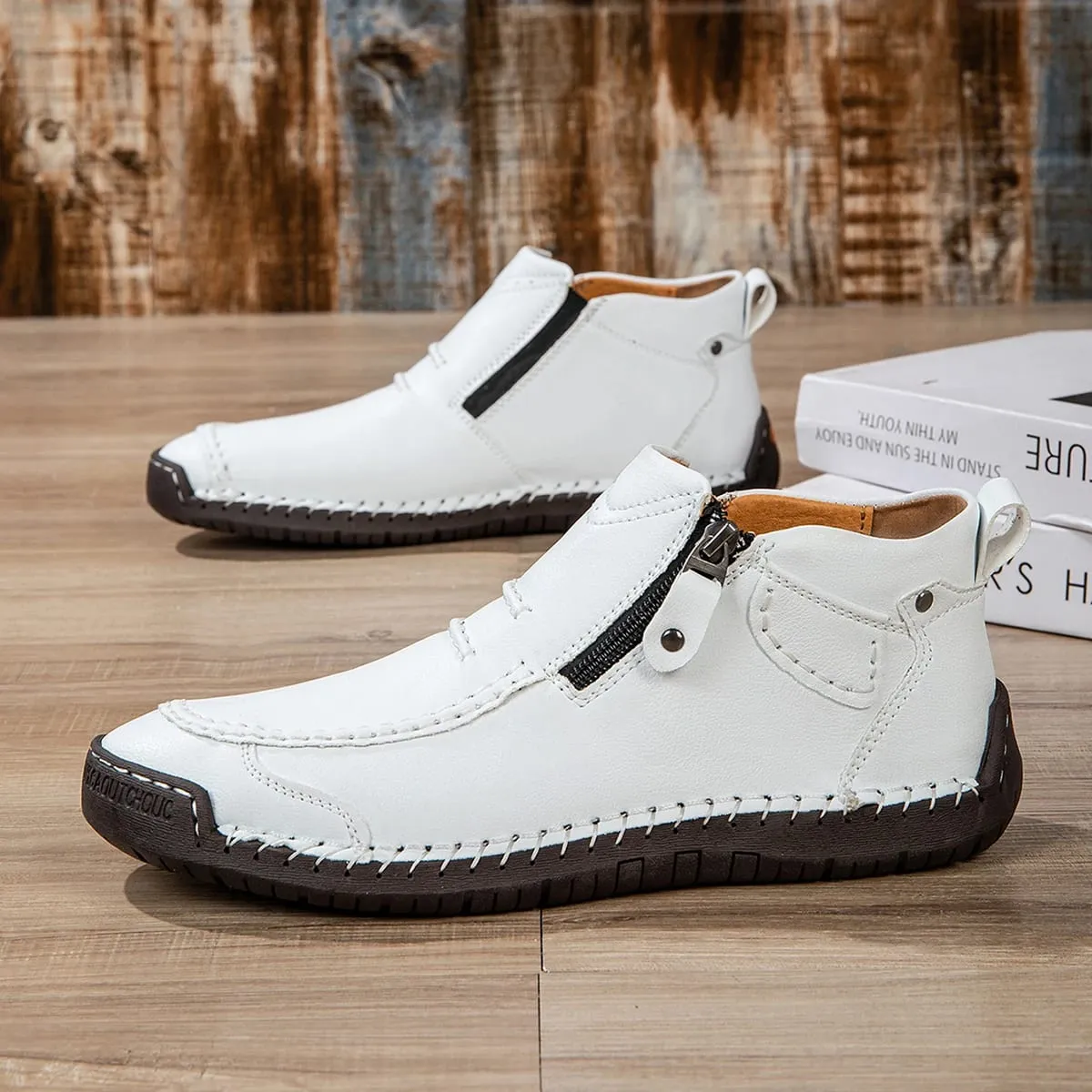 New Autumn Handmade Leather Men Boots Outdoor Design Sneakers Man Breathable Casual Leather Shoes Men Ankle Boots Fall Plus Size — image 10