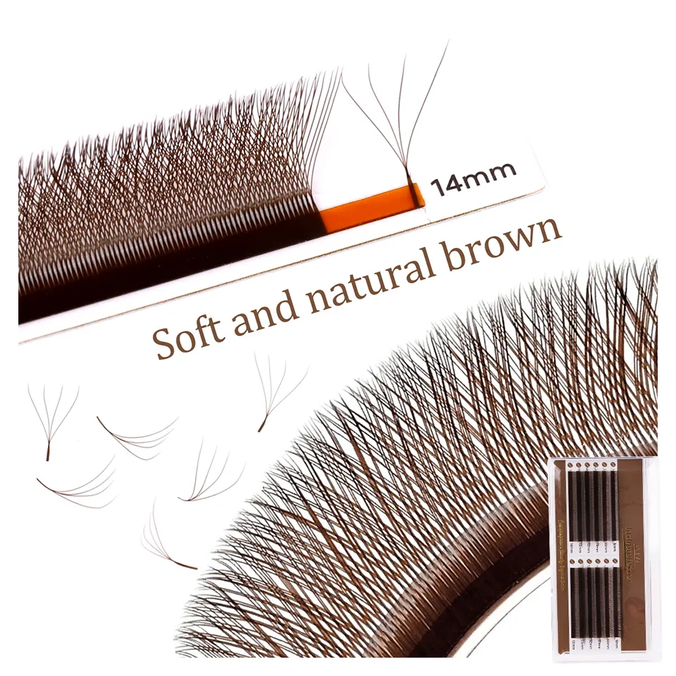 NEW Brown W Shaped Lashes 3D Fairy Clover Lashes Premade Bloom Fans 3D 5D Eyelash Extension Dark Brown 4DW Lashes — image 2