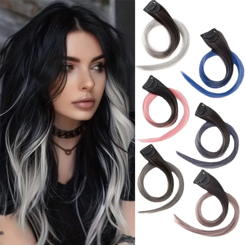 Hair Clips Hair Extensions Wig Synthetic Long Straight Gradient Color Clip-in Hair piece Hair Clips for Hair for Women Wear — image 2