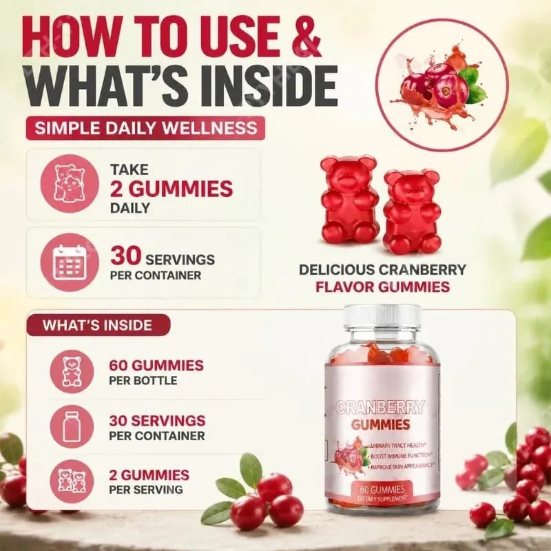 Cranberry Gummies for Urinary Tract Health Support with Vitamin C 40 Mg and Vitamin E 2.7 Mg 60 Gummies — image 6