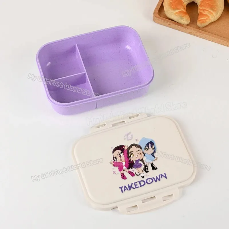 Demon Hunters Lunch Box for Boy Girl Cute Mira Zoey Jinu Portable Plastic Bento Box with Dinnerware Food Fruit Container