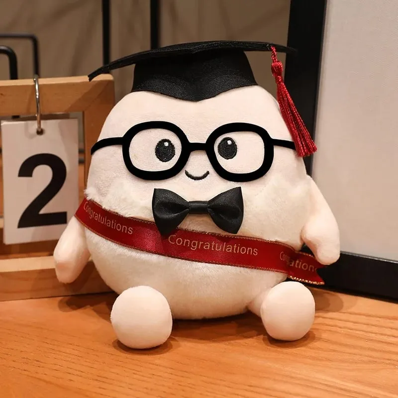 15/25cm Ribbon Humanoid Egg Plush Toy Graduation Bachelor Doctor Stuffed Plushie Kawaii Mascot Souvenir Classmate Gift