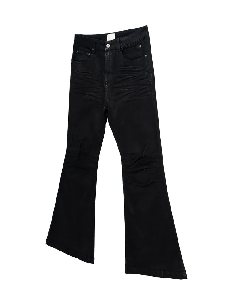 Retro Dark American High Street Handmade Brush Wax Coating Washed Floor Micro Flared Jeans Men Trendy mid Waist Loose Fit Jeans — image 6