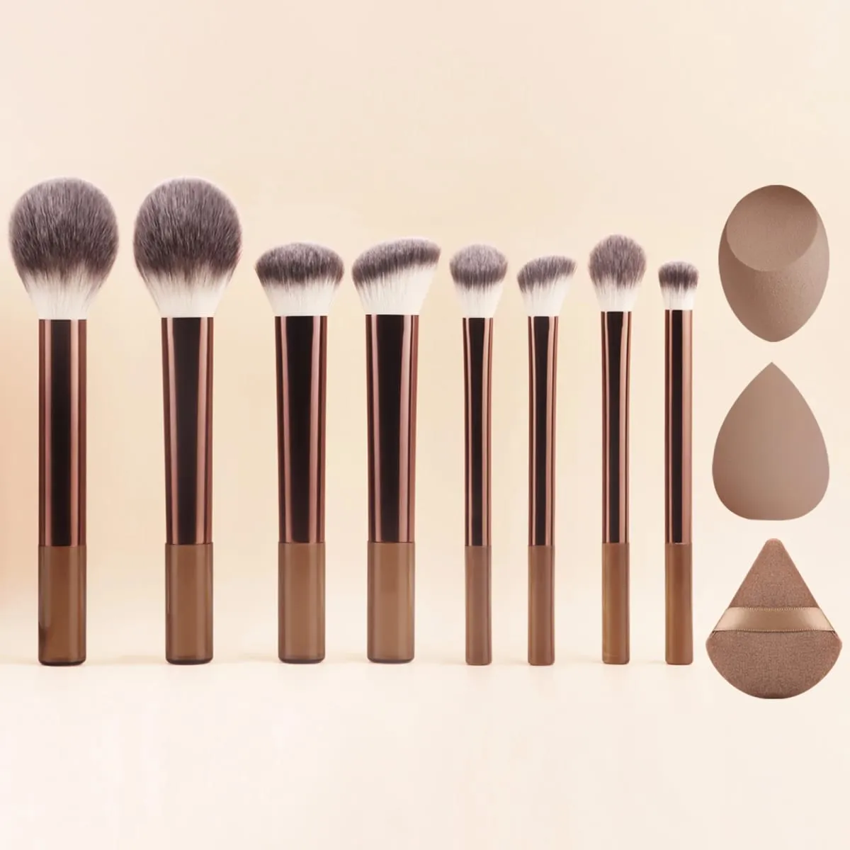 8Pcs Brown Coffee Makeup Brush Set Powder Blush Foundation Eyeshadow Brushes With Triangle Puff — image 1