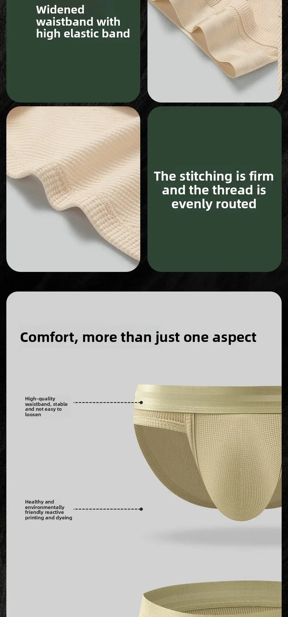 3pcs Sexy Men Waffle Cotton Briefs with Raised Bag Support Pouch with Hole U Spacious Separate Crotch Breathable Anti-sweat — image 12