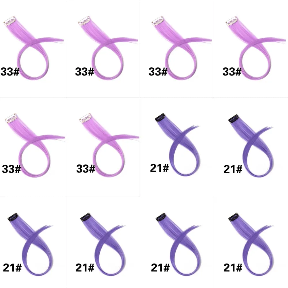 12 Pcs Clip In Colored Hair Extensions For Kids Women 20 Inches Rainbow Long Straight Synthetic Hairpiece Heat Resistant Hair — image 13