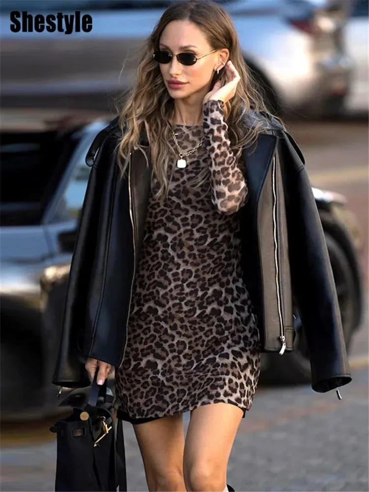 فستان Shestyle الفهد المثير على شكل حرف a للنساء مكون من قطعتين شبكي شفاف من خلال الموضة مثير للغاية ومطبوع على شكل حيوانات في الشارع أنيق — image 5