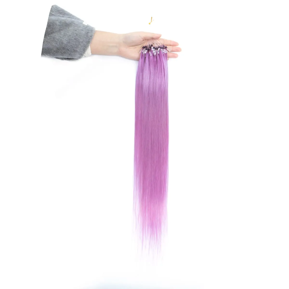 Colored Micro Link Hair Extensions Human Hair No Glue Virgin Human Hair for Women Girls 50 Strands Colorful 30G Gray — image 17