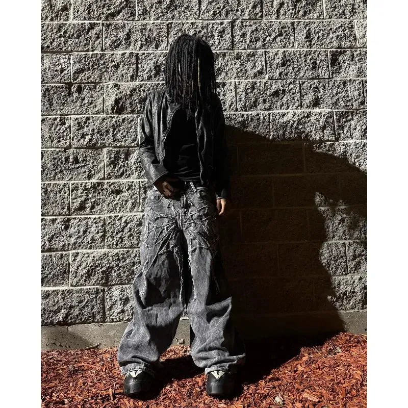 Men Y2K Gothic Spider Baggy Jeans Distressed Washed Raw Edge Wide Leg Denim Pants Hip Hop Streetwear Ghost Loose Trousers — image 6