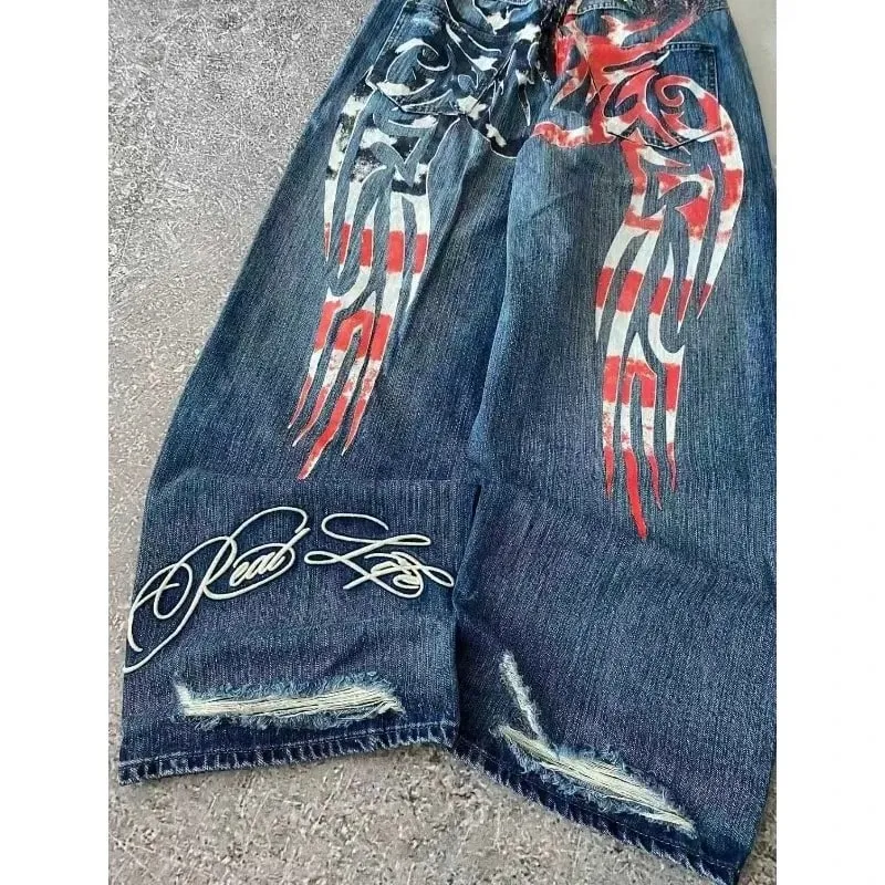 2026 new printed retro wide-leg casual slim trousers Hip-hop personality jeans Y2K women's dark fun graffiti floor-length pants — image 4