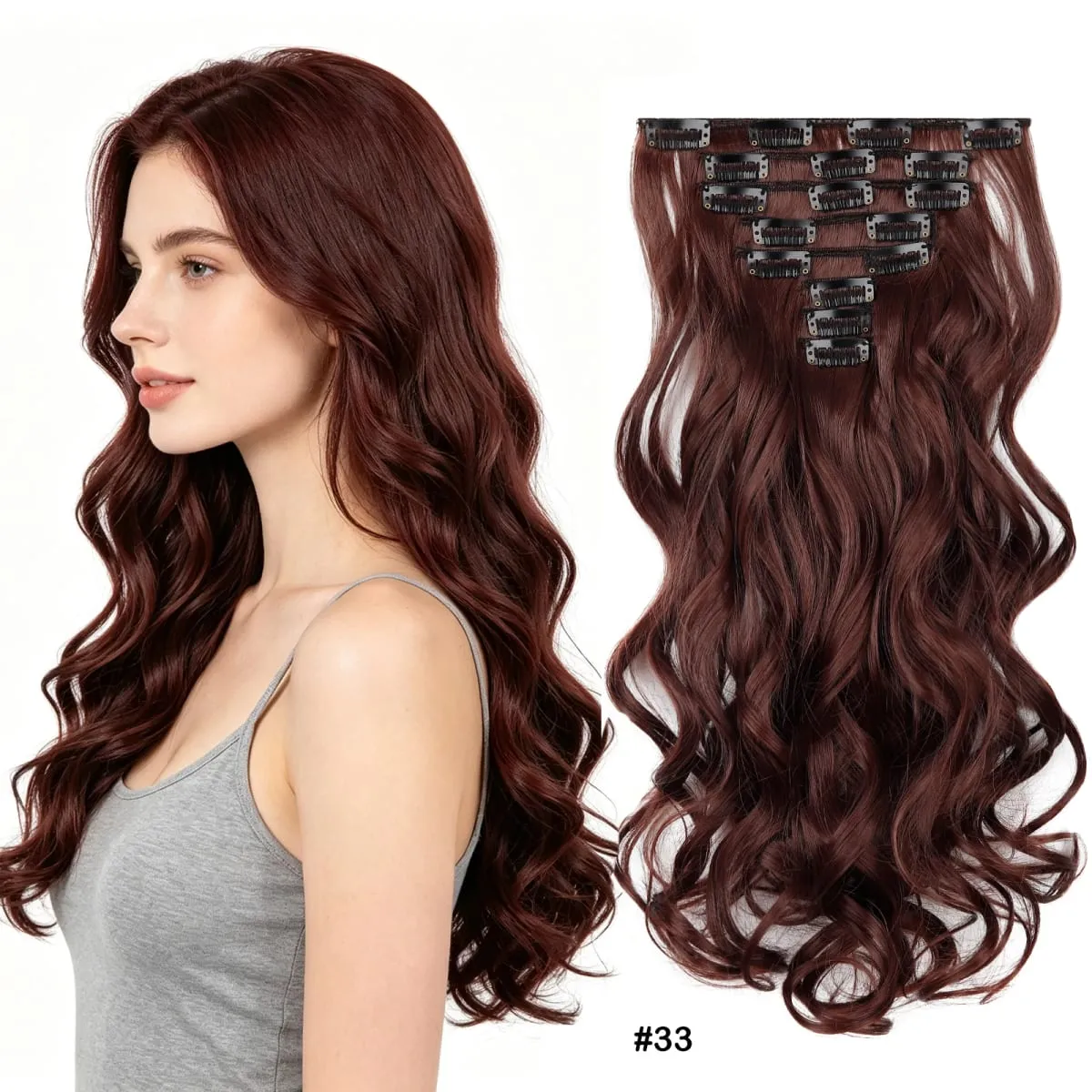 8Pcs Wavy Clip-In Hair Extensions Set 17Clips Matte Synthetic Full Head Hairpiece for Women Easy to Install