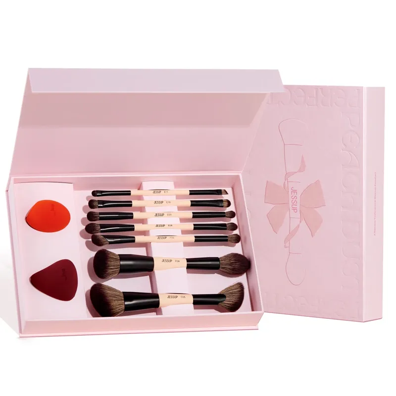 Jessup Double-Ended Makeup Brushes 6pcs Vegan Fiber Daily Use Bright Cyan
