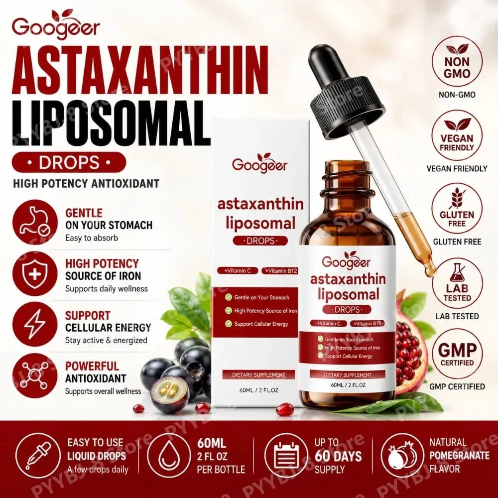 Googeer Liposomal Astaxanthin Drops with Vitamin C To Support Iron Absorption Vitamin B12 for Blood and Nerve Health 60 ML — image 2