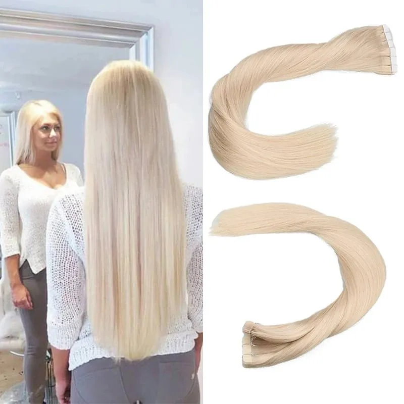 Toysww Real Human Hair Russian Hair Tape in Human Hair Extensions Blonde #60 For Woman Machine Made Remy Hair 20/40pcs