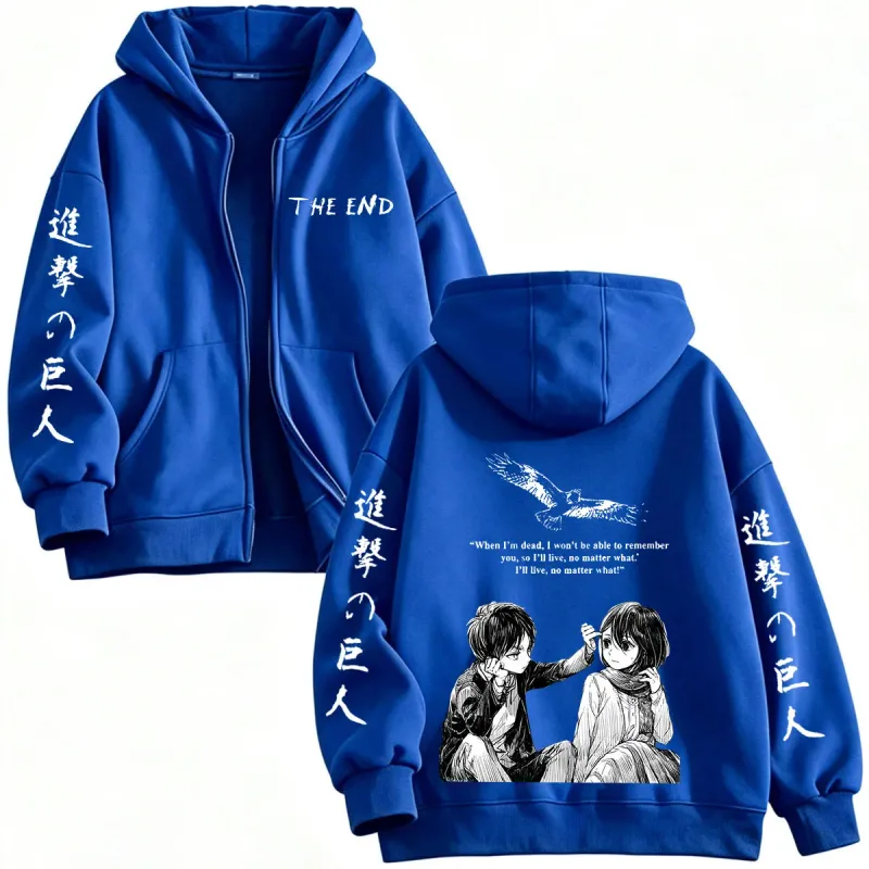Anime Attack on Titan Mikasa Ackerman Eren Jaeger Zipper Hoodies Men Clothing Long Sleeves Zip Up Hooded Sweatshirt Jackets Coat — image 9