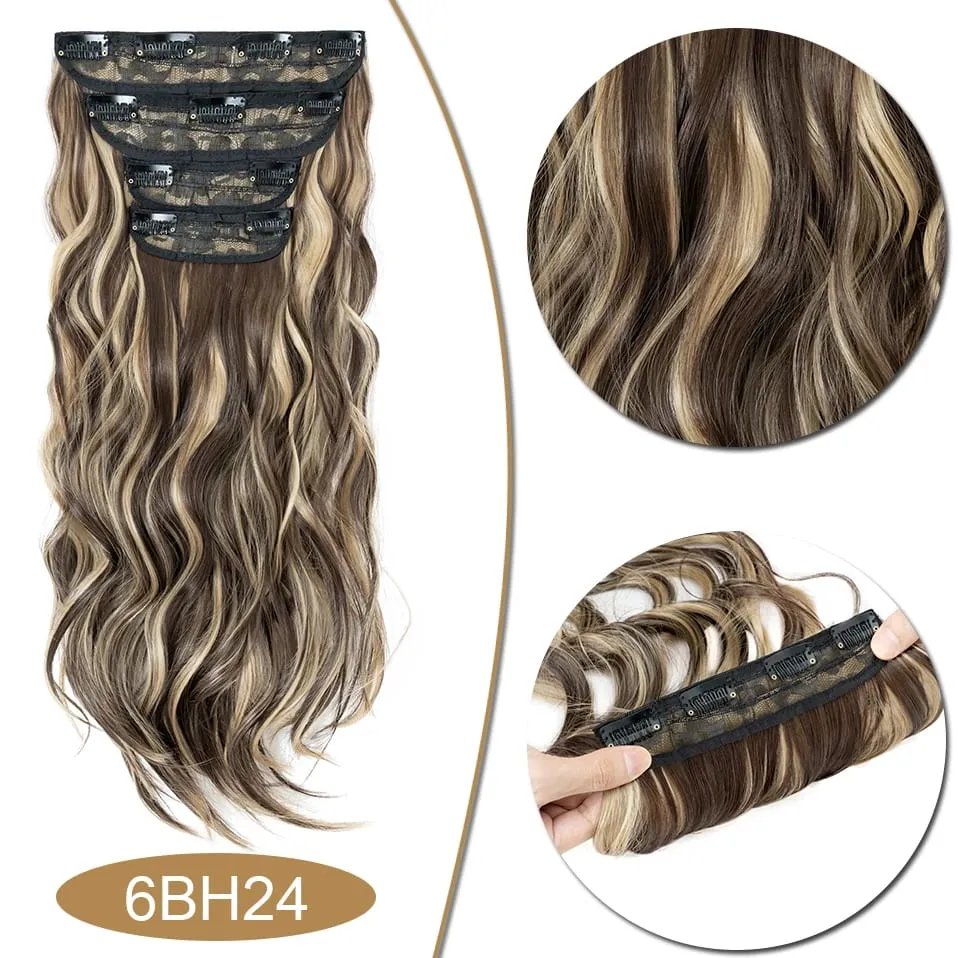 S-noilite Synthetic Hair 22inch Clips In Hair Extensions Long Wavy Clip In Hair Thick Double Weft 4Pcs/set Hairpieces For Women — image 14