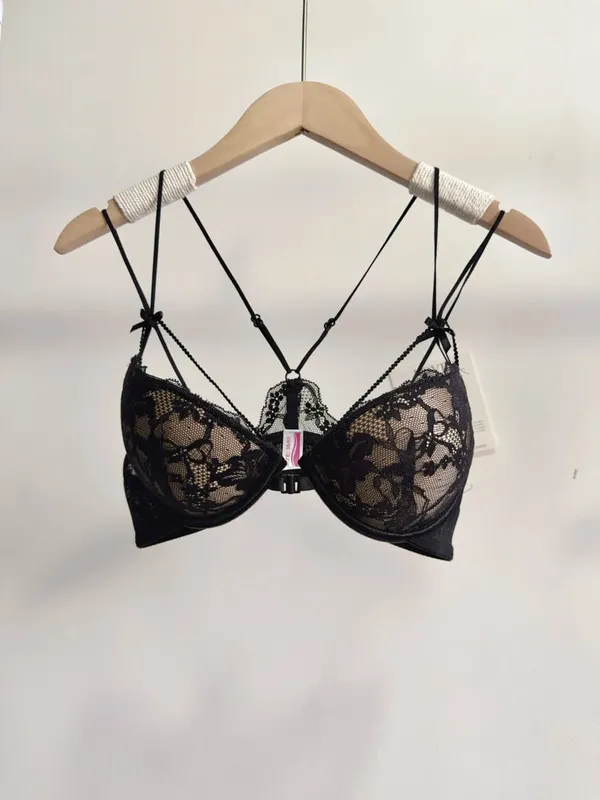 Minimal Romantic Coquette Lace Front Clasp Bra Set Wirefree Ultra Thin Straps Beauty Back Small Bust Create Curvy Lookr MOYISU — image 12
