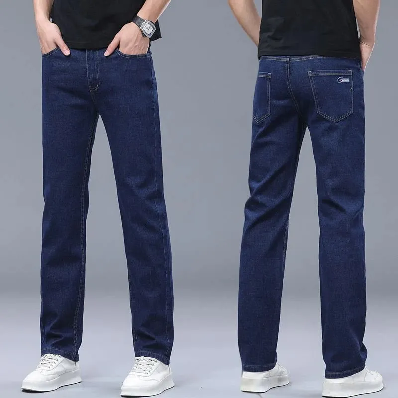 2026 New Comfortable Fabric Jeans Men Business Slim Fit Denim Pants Male Stylish Solid Color Straight Leg Casual Trousers — image 11