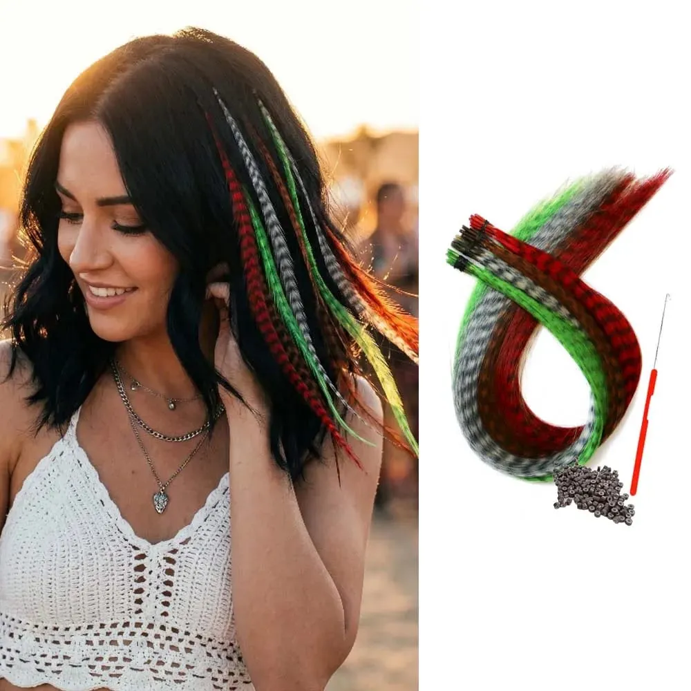 16''4 mixed-color I-TIP Sweet-Cool Hot Style Y2K MillenniumHot Girl Neon Leopard Print Colorful Feather synthetic hair extension — image 2