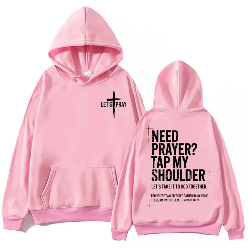 Need Prayer Tap My Shoulder Bible Verse Print Hoodie Fashion Vintage Hooded Sweatshirts Men Women Casual Loose Fleece Pullovers — image 6